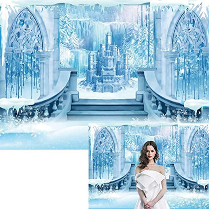 10x8FT Castle Backdrop Winter Wonderland Ice Castle Photography Backdrop Blue Ice Snowflake Background Winter Snow Landscape for Princess Girl Baby Shower Kids Birthday Party - size: 10x8ft