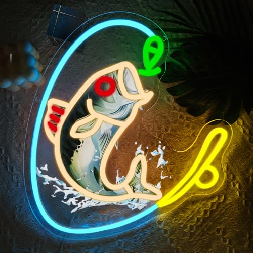 Fishing Neon Sign, Gone Fishing Led Neon Sign Light for Wall Decor Fish Hook Man Cave Light Up Sign Party Decorations for Gear Store Angler Teen Boy Dad Husband Gift Dimmable USB Powered(13.8"*10.6") - style: Fishing