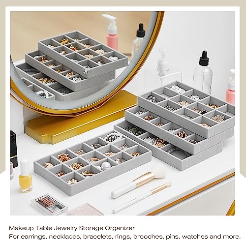 Junkin 12 Pcs Jewelry Tray Velvet Stackable Jewelry Organizer Trays Divided Earring Accessories Storage Containers Box (Rose Red) - color: Gray