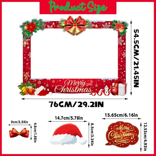 Christmas Photo Booth Props Kit, 24Pcs Fun Photo Props & Selfie Frame for Christmas Photos Decoration, Funny Santa & Gingerbread Photo Props for Xmas Holiday Party Decoration
