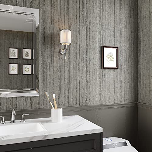 VEELIKE Grey Grasscloth Vinyl Wallpaper, Textured Fabric, Peel and Stick, 15.7''x354'', 38.75 Sq Ft/Roll, Removable, Waterproof, for Walls, Furniture, Kitchen, Bathroom - color: Gray, size: 15.7" x 354"