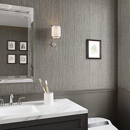 VEELIKE Grey Grasscloth Vinyl Wallpaper, Textured Fabric, Peel and Stick, 15.7''x354'', 38.75 Sq Ft/Roll, Removable, Waterproof, for Walls, Furniture, Kitchen, Bathroom - color: Gray, size: 15.7" x 354"