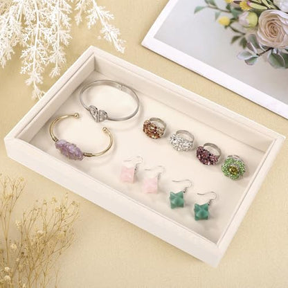 9" x 5.7" Velvet Jewelry Tray Jewelry Display Tray, Stackable Empty Plate Trays for Earrings Necklaces Bracelet Rings Display Showcase - Light Khaki - color: Light Khaki, size: Flat Tray 9"x5.7"