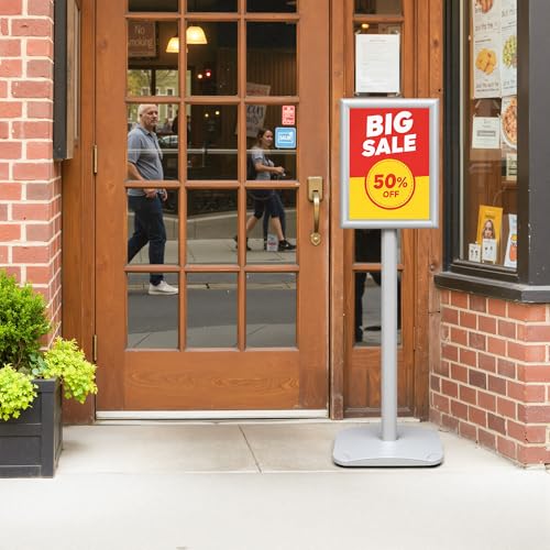 Heavy Duty Pedestal Sign Holder Stand 8.5x11 Inch, Floor Standing Sign Holder with Weighted Base, Vertical & Horizontal Poster Display Stand for Advertising, Restaurant Menu, Store, Office, Silver - color: Silver, size: 8.5x11 in