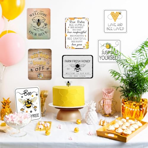 WERNNSAl 9PCS Bee Birthday Party Decorations - Honey Bee Signs Decoration for Kids Girls Farm Bee Birthday Party Funny Bumble Bee Hive Decor for Happy Bee Day Baby Shower Supplies Bee Sign Posters on Garden Home Yard Wall Decor - style: Bee A002