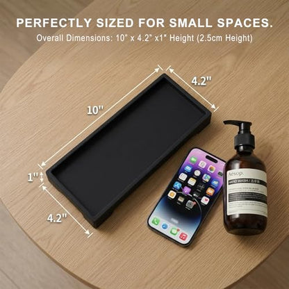 Countertop Vanity Tray - Silicone Bathroom Sink Organizer & Kitchen Soap Tray, Footed Anti-Slip Design, Waterproof Caddy for Perfume, Jewelry, Makeup, Bottle, Oil, Sponge Holder, Black (L10 x W 4.2") - color: Black