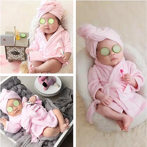 Newborn Photography Props Baby Girl 5 PCS Bathrobes Bath Towel Outfit with Slippers Cucumber Photo Props for Infant Boys Girls(0-6 Months) - size: 2.76" x 1.97"