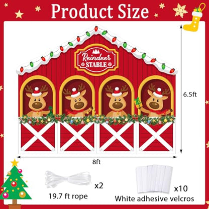 Panelee 8 x 6.5ft Christmas Reindeer Backdrop Decoration Reindeer Stable Backdrop Banner Xmas Elk Photo Background for Home Winter Holiday Party Decor Indoor Outdoor Photo Props Supply - style: Modern