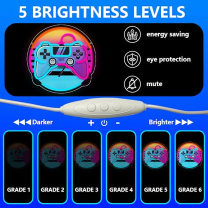 Gamer Neon Sign, Gaming Neon Sign for Gamer Room Decor Game LED Lights for Bedroom Wall Decor Gamepad Dimmable Neon Gaming Sign for Party Decorations Teen Boys Gift USB Powered(12.6"*12.6") - style: Gamepad