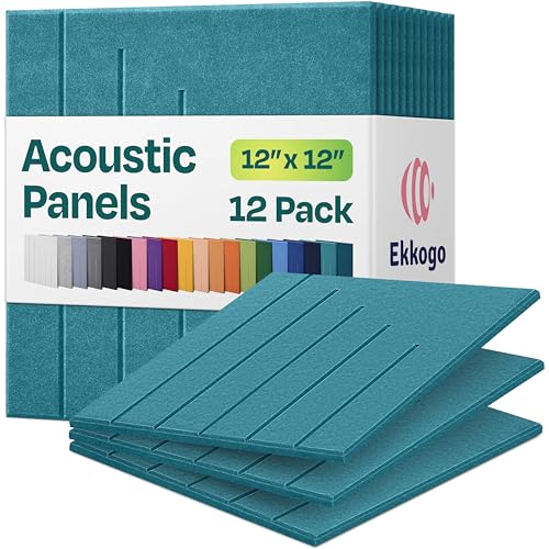 Acoustic Panels 12-Pack Soundproof Wall Panels 12"x12"x0.4" Decorative Sound Dampening for Your Home, Office, Studio, Bedroom & More with Unique LineWave Carving [Light Turquoise] - color: Light Turquoise, size: LineWave 12 Pack