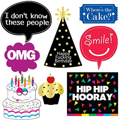 Funny Birthday Photo Booth Props - 47 Pieces - 21st - 30th - 40th - 50th - 60th - 70th - 80th - 90th - Birthday Party Supplies, Decorations and Favors