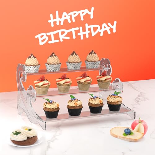 3-Tier Acrylic Display Shelf for Perfume Organizer, Cupcake Stand, Collectible Figures - Clear Fragrance Rack, Dessert Tower