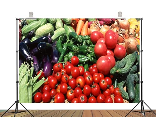 10x8ft Fabric Vibrant Market Vegetable Assortment with Fresh Produce Backdrop Outdoor Market Stall and Colorful Harvest Background for Food Styling Farm to Table Photo Booth Props - size: 10X8ft