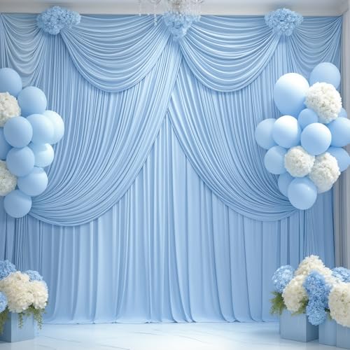 20ft x 10ft Baby Blue Backdrop Curtains Panels for Baby Shower Parties Wrinkle Free Fabric Backdrop Drapes Decorations Cloth for Birthday Party Gender Reveal Photography Photoshoot Background Curtain - color: Blue, size: W5' x H10'(4 panels)