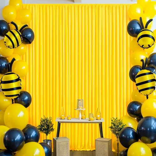 10ft x 10ft Yellow Backdrop Curtains Panels for Parties Wrinkle Free Fabric Backdrop Drapes Decorations Cloth for Baby Shower Birthday Party Photography Photoshoot Background Curtain - color: Yellow, size: W5' x H10'(2 panels)