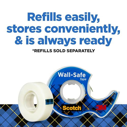 Scotch Wall-Safe Tape, 1 Dispenser Roll, Removable Wall Safe Tape, for Hanging Photos, Art, Décor, 3/4 in x 650 in - size: 1 Roll