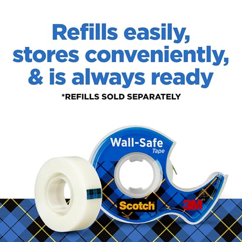 Scotch Wall-Safe Tape, 4 Dispensered Rolls, Sticks Securely, Removes Cleanly, Invisible, Designed for Displaying, Photo Safe, 3/4 in x 650 in (4183) - size: 4 Rolls
