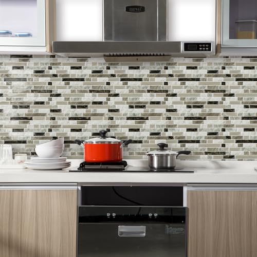 Yipscazo 10 Sheets Peel and Stick Backsplash for Kitchen,12''x12'' Waterproof Stick on Backsplash Smart Tiles for Bathroom,Removable Self Adhesive Wall Tiles (Marble Beige&Brown) - color: Marble Beige&brown