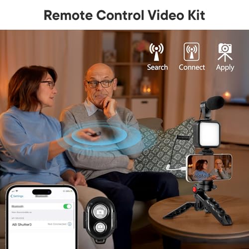 Vlogging Kit for iPhone, Android (with Tripod), with Mini LED Video Light + Cardioid Microphone + Phone Clip + Tripod for Video Calling, Vlogging, YouTube, Instagram, TikTok