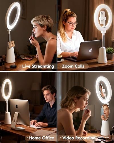 Ring Light for Makeup and Video Recording, 11" Desk Ring Light with 13.5" Stand & Phone Holders, Touch Control, Dimmable LED Selfie Light for Makeup, Video, Zoom Calls, Live Stream, YouTube&TikTok