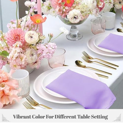 PLOYMONO Lavender Heavy Duty Cloth Napkins - 17 x 17 Inch Solid Washable Polyester Dinner Napkins - Set of 8 Napkins with Hemmed Edges - Great for Weddings, Parties, Spring Easter Summer & More - color: Lavender