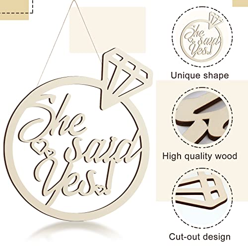 Youyole She Said Yes Wooden Sign 13.78'' x 11.22'' Diamond Ring Wood Cutout Sign Wedding Engagement Party Decorations Photo Booth Props with Hanging Rope Bridal Shower Rustic Engaged Hanging Decor - style: She Said Yes