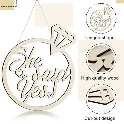 Youyole She Said Yes Wooden Sign 13.78'' x 11.22'' Diamond Ring Wood Cutout Sign Wedding Engagement Party Decorations Photo Booth Props with Hanging Rope Bridal Shower Rustic Engaged Hanging Decor - style: She Said Yes