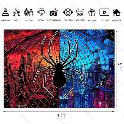 7x5FT Spidey Background Spider Blue Red City Photography Backdrop for Children's Boys Birthday Photography Background Baby Shower Decoration Banner TAYBDJ752 - size: 7x5FT