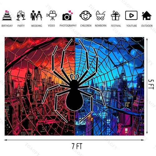 7x5FT Spidey Background Spider Blue Red City Photography Backdrop for Children's Boys Birthday Photography Background Baby Shower Decoration Banner TAYBDJ752 - size: 7x5FT