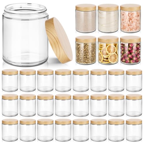 24Pcs 8 oz Clear Glass Candle Jars with Plastic Woodgrain Lids, Bumobum Body Butter Containers for Lotion, Creams, Body Scrubs, Ointments (240ml) - color: 8oz-24pack
