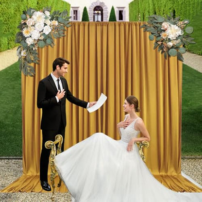 10ft x 10ft Gold Backdrop Curtains for Parties, Fabric Satin Background Curtain with Rod Pockets for Weddings, Birthday, Baby Shower, Photography, Graduation Party Backdrop Drapes, 2 Panels - color: Gold