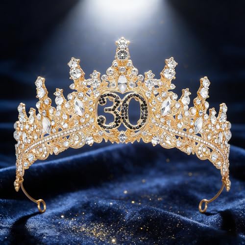 Birthday Crown for Women Crystal Princess Birthdays Tiaras Rhinestone Queen Headband Wedding Bridal Hair Accessories BirthdayProm Pageant Party Coming of Age Ceremony Photo Props - color: Gold-30