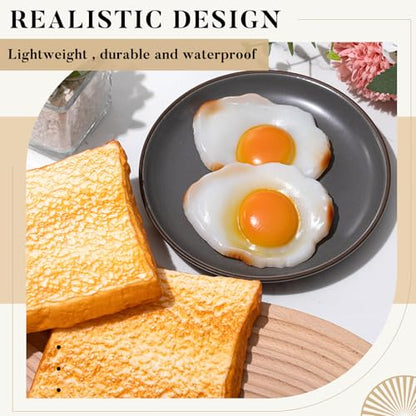 Soulchen 4 Pcs Fake Prop Food with Fake Bread and Fried Egg Realistic Artificial Simulation Toast Faux Egg Model for Home Kitchen Cabinet Shops Display Photography Sample Prank Prop
