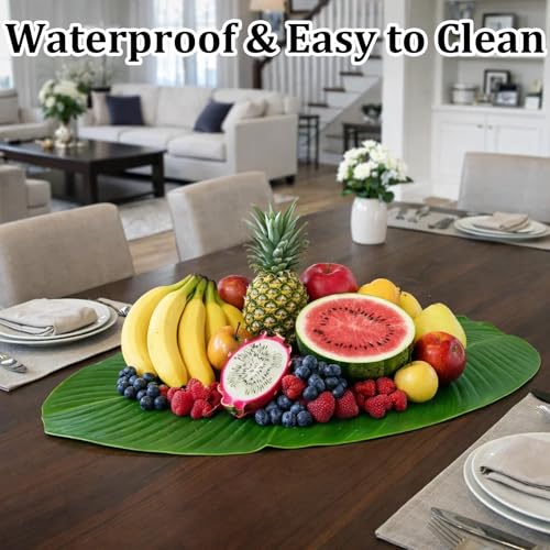 15PCS Banana Leaves, Banana Leaf Plates and Bananas Leaf, Tropical Style Artificial Leafs Plates for Event Decor, Table Setting, Party Backdrop or Photo Prop
