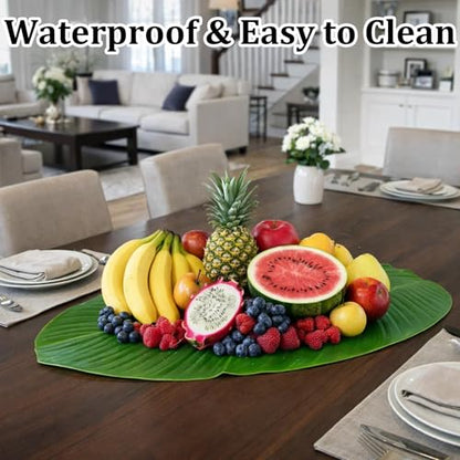 15PCS Banana Leaves, Banana Leaf Plates and Bananas Leaf, Tropical Style Artificial Leafs Plates for Event Decor, Table Setting, Party Backdrop or Photo Prop
