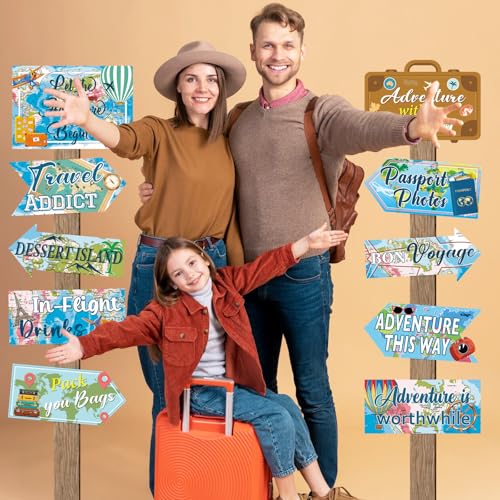 20 Pieces Travel Party Signs Travel Themed Party Decorations Let The Adventure Begin Sign Around the World Decorations Bon Voyage Party Wall Door Porch Yard Sign Travel Party Supplies - style: Travel