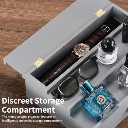 Perfume Organizer for Men, 3 Tier Wood Perfume Display Stand with Velvet Lining Drawer and Hidden Compartment for Watch,Jewelry,Perfume Display Risers,A Gift for Men (Gray) - style: 3 Tier - Grey