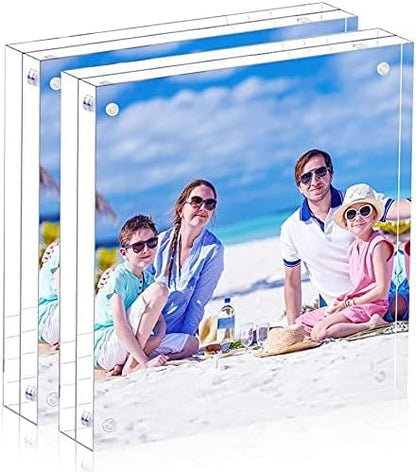 2 pack 8x8 Acrylic Picture Frame Clear Double Sided Magnetic Picture Frame Desktop Display with Photo Frame Support Stand Best Gift for Family, Baby, Document Photo Frames- Free Soft Microfibe - size: 8x8"-2