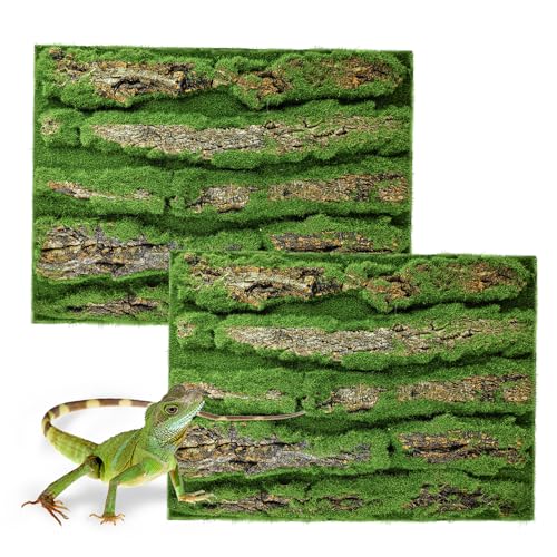 15.75x11.81in Reptile Terrarium Cork Background,Bearded Dragon Tank Bark Backdrop Wall Decor with Artificial Moss for Gecko Lizard Tortoise Frog Chameleon(2Pcs) - color: Green 2P