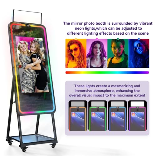 HARZHI Magic Mirror Photo Booth with Printer, 32 Inch Touch Screen, Android 12 System Photo Booth Machine, 12MP 4K Selfie Camera, Free ChackTok Membership, with Flight Case