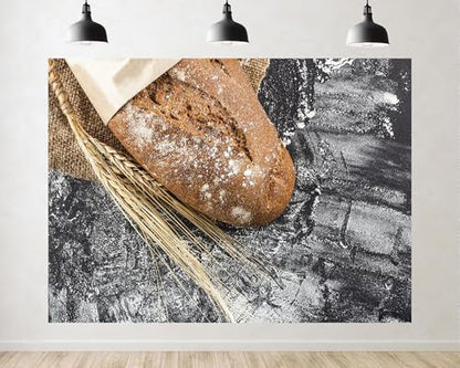 Trykid 12x8ft Artisan Rye Sourdough Bread Backdrop Fresh Wheat Flour Rustic Photography Background Bakery Food Party Decoration Tapestry Photo Booth Prop Fabric - size: 12x8ft