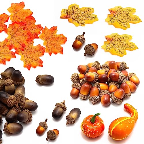 166Pcs Fall Thanksgiving Simulated Pumpkin, Maple Leaf, Pine nut, Autumn Decoration, Halloween Decoration, Pumpkin Model, Vegetable Cabinet Display, Photography, Early Education Props