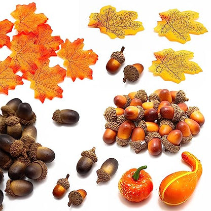 166Pcs Fall Thanksgiving Simulated Pumpkin, Maple Leaf, Pine nut, Autumn Decoration, Halloween Decoration, Pumpkin Model, Vegetable Cabinet Display, Photography, Early Education Props