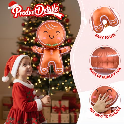 Biapian Christmas Balloons Decorations, Large Gingerbread Man Balloons Foil Red Candy Cane Balloon Helium for Merry Christmas Baby Shower Holiday Xmas New Year Birthday Party Decorations Supplies - style: Red Xmas
