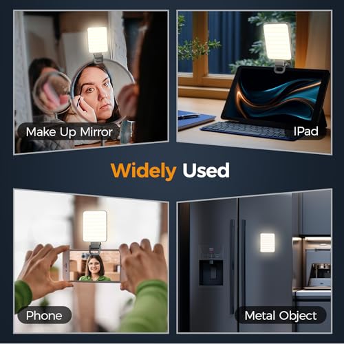 Magnetic Selfie Light for Cell Phone, gliship 128 Led Selfie Light Compatible with Magsafe Rechargeable Portable Clip Fill Light with 3 Lights Modes for Phone Camera Laptop Camera - color: Dark Black