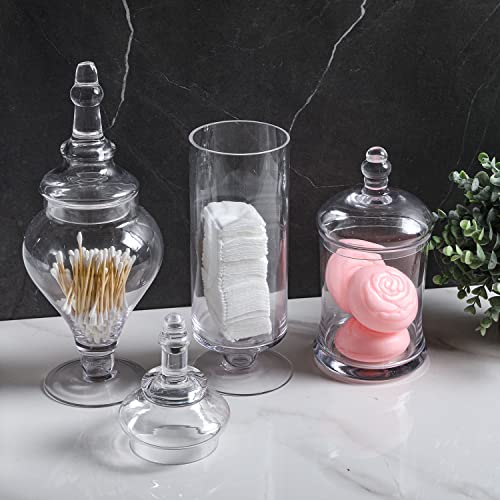 MyGift Clear Glass Apothecary Jars with Lid, Decorative Footed Vase, Candy Buffet Containers Set of 3 - color: Clear