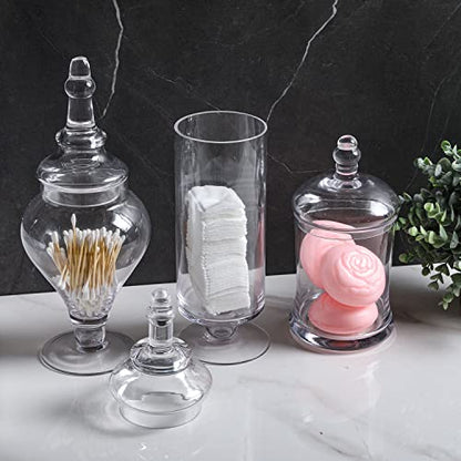 MyGift Clear Glass Apothecary Jars with Lid, Decorative Footed Vase, Candy Buffet Containers Set of 3 - color: Clear