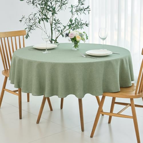 maxmill Linen Textured Tablecloth Spill-Proof Stainproof Wrinkle Free Washable Fabric Table Cloth for Circular Table Cover, Dining Room Buffet Banquet Party Holiday Dinner, Round 70 Inch Sage Green - color: Sage Green, size: 70" (Round)