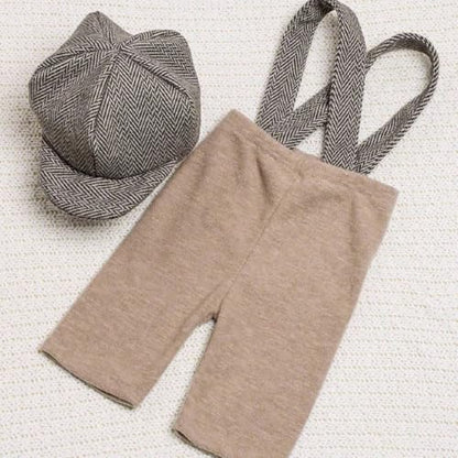 Newborn Baby Boy Suspender Pants Photo Outfits Gentleman Photography Outfit Girl - color: Khaki3