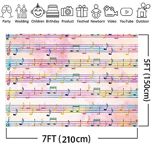 7x5FT Pink Theme Music Notes Backdrop Colourful Music Notation Photography Background for Newborn Girl Baby Shower 1st Birthday Senior Pictures Party Decorations Photo Booth Props Supplies - size: 7x5ft